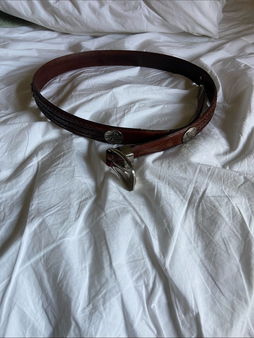 Brighton Brown Braided Leather Belt with Silver-Tone Conchos